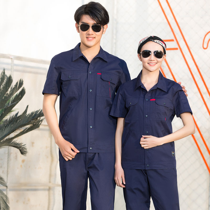 SYX205工衣訂做衣短袖工作服套裝工裝廣州生產廠家純棉工作服短袖套裝定制廠家工服夏季薄款全棉工廠車間透氣勞保服