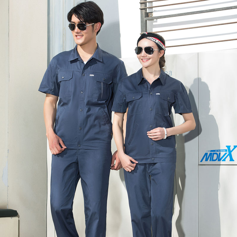 SYX203 廣州生產廠家純棉工作服短袖套裝定制廠家工裝工服夏季薄款全棉工廠車間透氣勞保服工衣訂做衣短袖工作服套裝